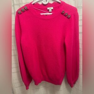 crown & ivy Fuchsia Button-Shoulder Sweater
